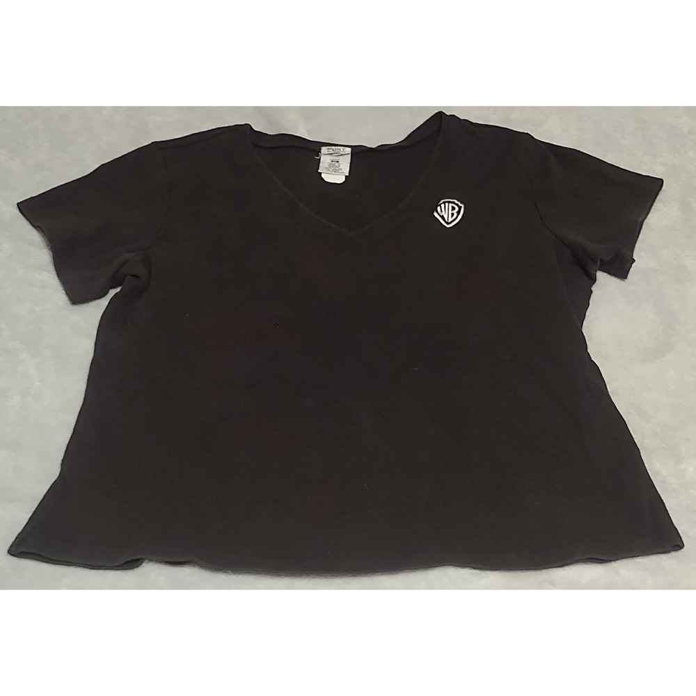Port Authority Warner Bros Shield Logo Short Sleeve V-Neck Tshirt Black Women XL